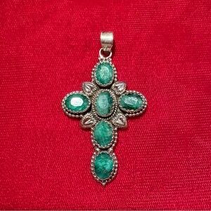 Emerald Sterling Silver 925 Cross Pendant - Brand New